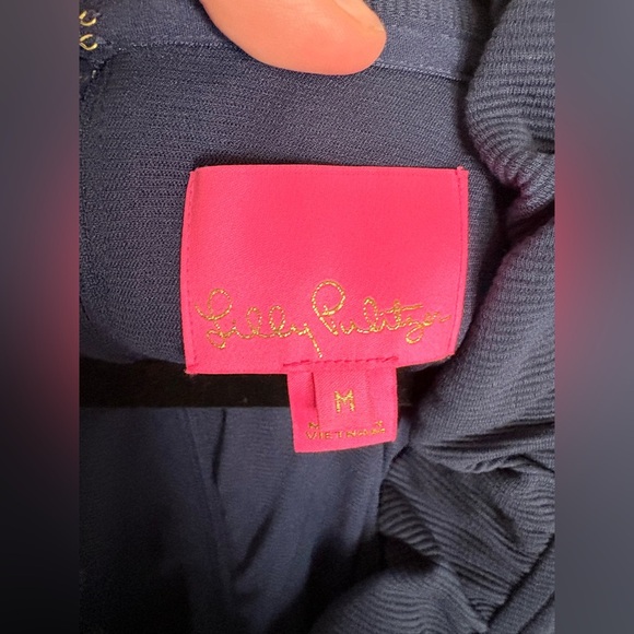 Lilly Pulitzer Tisbury Knit V-Neck Ruffle Sheath Dress | Navy | Size Medium - Picture 8 of 12